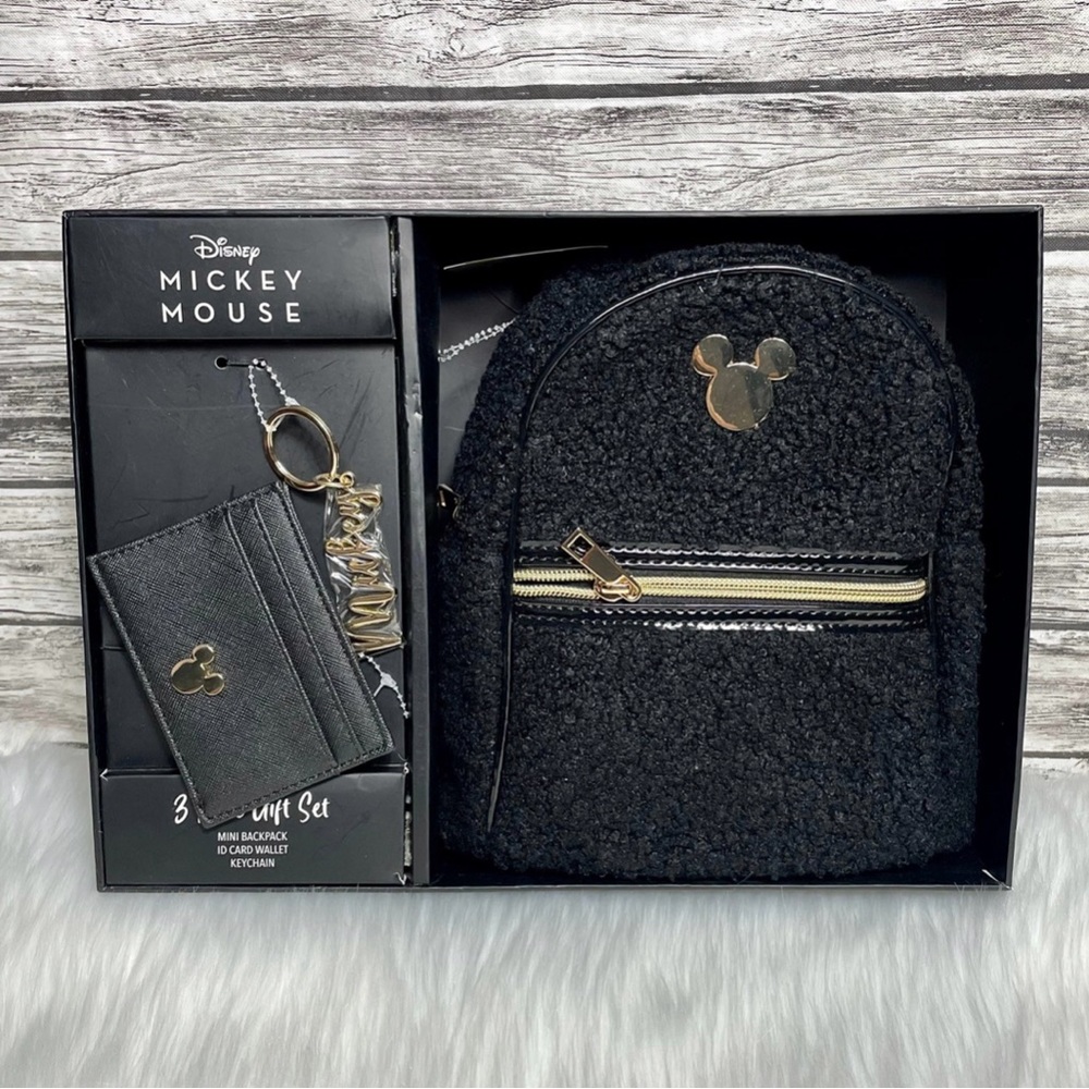Black Mickey Mouse Backpack, Wallet + Keychain - New